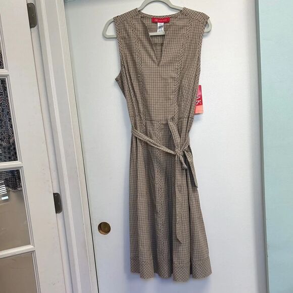 Anne Klein Beige Checkered Midi Dress - Picture 3 of 7